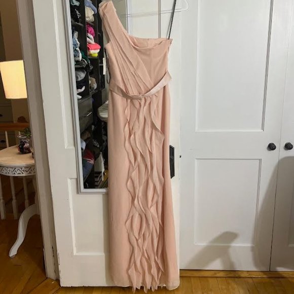 NWT Vera Wang White Pink Chiffon One Shoulder Ruffled Dress - Size 8 - Picture 7 of 11